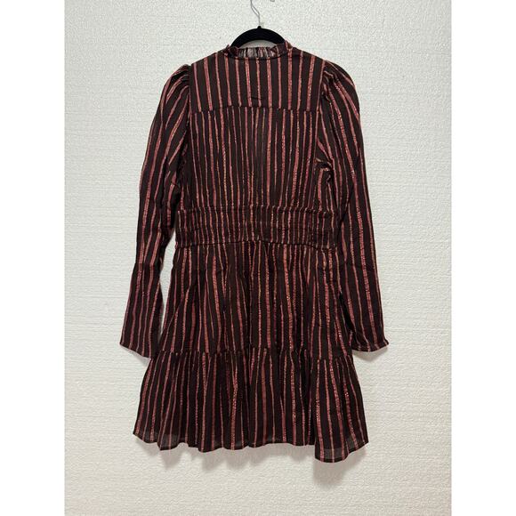 Ulla Johnson Rosalind Metallic Chocolate Striped Mini Dress Size 6 - Picture 8 of 11